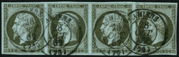 Oblit. N°11 1c Olive, Bande De 4 (cote Cérès 2008) TB - 1853-1860 Napoléon III.