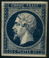 ** N°14Ab 20c Bleu Noir, Type I Signé Brun - TB - 1853-1860 Napoléon III.