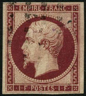 Oblit. N°18g 1F Velours, Nuance Exceptionnelle, Pièce D'amateur RARE - TB - 1853-1860 Napoléon III.