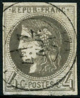 Oblit. N°41B 4c Gris R2, Pelurage Au Verso Nuance Exceptionnelle - B - 1870 Uitgave Van Bordeaux