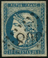 Oblit. N°44A 20c Bleu R1, Type I - TB - 1870 Bordeaux Printing