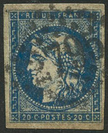 Oblit. N°44A 20c Bleu, Type I R1 - TB - 1870 Bordeaux Printing