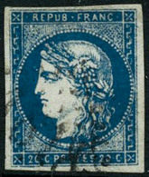 Oblit. N°44Aa 20c Bleu Foncé, Type I R1 - TB. - 1870 Emission De Bordeaux