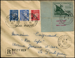 Lettre Saint-Nazaire, 50c Surchargé Liberation + Complément (3 Val Même Surcharge) Sur LR De Batz Sur Mer Avec Mention T - Liberación