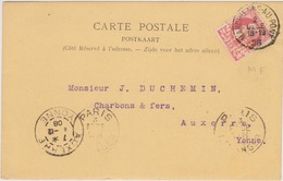 Perfo M F / Entier De  Marchienne-au-Pont > Auxerre 1908 / Cachet: Paris- Etranger - 1863-09
