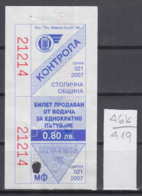 46K419 / 2007 - 0.80 Leva - Seller Driver , BUS , TRAM , Trolleybus ,  Sofia , Ticket Billet , Bulgaria - Europe