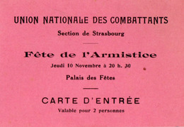 VP15.693 - MILITARIA - Carte De L'Union Nationale Des Combattans - Section De STRASBOURG - Fête De L'Armistice - Documents