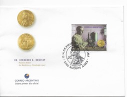 ARGENTINA 1998 FDC BERNARDO HOUSSAY SCIENTIFIC MEDICINE NOBEL PRIZE ALFR NOBEL ON CANCEL FIRST DAY OF ISSUE - Neufs