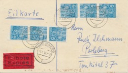 DDR 1958 10 (Pf) Fünfjahresplan (6x) Selt Massen-MEF Auf EILKARTE Von „MAGDEBURG BPA“ Nach „PERLEBERG“, Selten - Covers & Documents