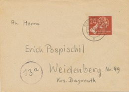 DDR 1950, 24 Pf Volkswahlen Am 15.10.1950 24 Pf EF DRESDEN A77 Nach Weidenberg, Kab.-Brief - Covers & Documents