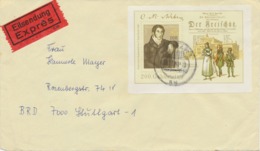 DDR 1986, 200. Geburtstag Von Carl Maria Von Weber (Komponist) Auf Kab.-EIL-Brief Von WEIMAR 1 Nach STUTTGART - Briefe U. Dokumente