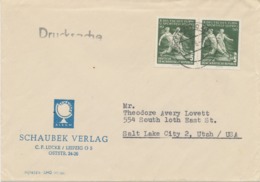 DDR 1956, Deutsches Turn- Und Sportfest Leizig, 5 Pf Fußball (Paar) Auf Kab.-Drucksache Nach USA - Brieven En Documenten