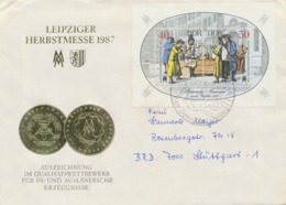 DDR 1987, Leipziger Herbstmesse Block Auf Kab.-Brief Nach STUTTGART - Briefe U. Dokumente