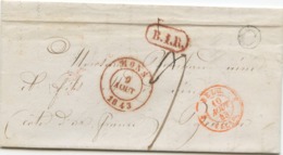 BELGIQUE - CAD MONS 1843 + BOITE C SUR LETTRE AVEC TEXTE DE PATURAGES POUR LA FRANCE - Poste Rurale