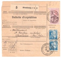 STRASBOURG 1 Bulletin D'expédition Alsace Lorraine Ob 19 6 1936 Paix Bleu 1,50 F Yv 288  Local 3 F Dest Wasselonne - Cartas & Documentos