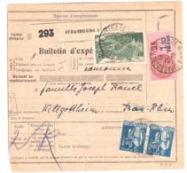 STRASBOURG 2 Bulletin Expédition Alsace Lorraine Ob1938 Paix 1,50 F 90c Iseran Yv 288 358 Local 3,90 F Dest Willgottheim - Brieven En Documenten