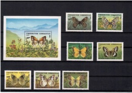 Uzbekistan 1995 .Butterflies. 7v+S/S: 6,10,10,10,10,10,15,+20  Michel # 85-91 + BL 9 - Uzbekistán