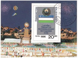 Uzbekistan 1996.Independence - 5th Ann.(Arms,Flags) S/S: 20 Oo Michel # BL14  (oo) - Oezbekistan