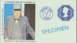 GREAT BRITAIN 1974 Churchill Machine Octagon ½+3d SPECIMEN IMPERF.sheetlet GB - Ficción & Especimenes