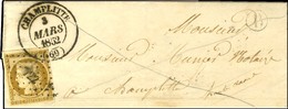 PC 722 / N° 1 (infime Froissure) Càd T 14 CHAMPLITTE (69) Sur Lettre Locale. Au Recto, B. RUR. B '' Leffaud ''. 1852. -  - 1849-1850 Ceres