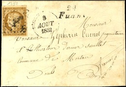 PC 1352 / N° 1 Infime Def Cursive 24 / Fuans Sur Lettre Avec Texte Daté Aux Plains De Fuans Le 4 Août 1852 Adressée Loca - 1849-1850 Cérès