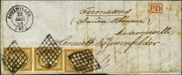 Grille / N° 1 Paire + 1 Ex., Très Belles Marges Càd T 15 BOUXWILLER (67) 23 DEC. 51 Sur Lettre Pour La Bavière. Exceptio - 1849-1850 Cérès