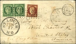 Rouleau De Gros Points / N° 2 Vert Foncé, Paire, 1 Ex Leg Def + N° 6 Froissure Càd (K) PARIS (K) Sur Lettre Pour Saint L - 1849-1850 Cérès