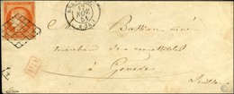 Grille / N° 5 Càd T 15 BESANÇON (24) Sur Lettre Pour Genève. 1851. - TB / SUP. - R. - 1849-1850 Ceres