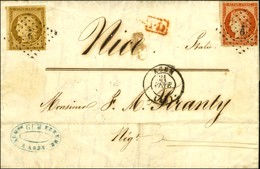 PC 9 / N° 1 + 5 (filet Effleuré) Càd T 15 AGEN (45) Sur Lettre Pour Nice (Etats Sardes). Au Verso, Càd Sarde D'arrivée N - 1849-1850 Cérès