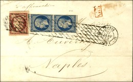Grille Sans Fin / N° 6 + 10 Paire Def Càd PARIS (60) Sur Lettre 3 Ports Pour Naples. 1853. - TB. - R. - 1849-1850 Cérès