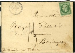 PC 1958 / N° 12 Càd T 22 MENETOUT-SALON (17) Sur Imprimé Complet Adressé à Bourges Réexpédié à Mehun Et Taxé 15c Manuscr - 1853-1860 Napoleone III