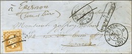 Losange A / N° 13 Def Càd DISTon A Sur Lettre Pour Paris Réexpédiée à Epernon. Càd Taxe 30c G PARIS G Et Griffe ' Trouvé - 1853-1860 Napoléon III