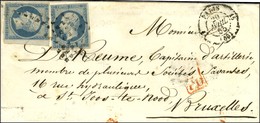 Rouleau De Gros Points / N° 14 (2) Càd PARIS (60) Sur Lettre Pour Bruxelles. 1855. - TB. - 1853-1860 Napoléon III