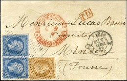 Rouleau De Pointillés / N° 13 + 14 Paire Càd Diabolo X PARIS X Sur Lettre Pour Minden (Prusse). 1862. - TB / SUP. - R. - 1853-1860 Napoleone III