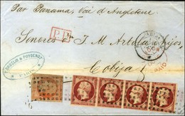 Rouleau De Gros Points / N° 16 + 17 Bande De 4, Qlq Def Càd D PARIS D Sur Lettre Pour Cobija, '' Par Panama ''. 1857. -  - 1853-1860 Napoleone III