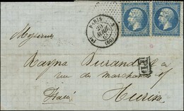 Rouleau De Pointillés / N° 22 Paire Càd PARIS (60) Sur Lettre Pour Turin. 1864. - SUP. - 1862 Napoléon III.