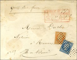 Rouleau De Gros Points / N° 22 + 23 Sur Lettre Chargée De Paris Pour Rennes Avec Descriptif Rouge De Chargement Au Recto - 1862 Napoléon III.
