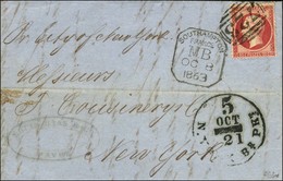 Killer 723 / N° 24 (très Belle Nuance) Cachet SOUTHAMPTON / FRANCE / MB Sur Lettre Du Havre Pour New York. Càd D'arrivée - 1862 Napoléon III