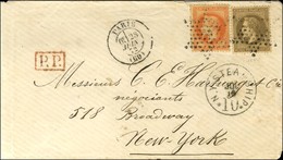 Etoile / N° 30 + 31 Càd PARIS (60) Sur Lettre Pour New York, Càd D'arrivée Au Recto. 1872. - SUP. - 1863-1870 Napoléon III Lauré