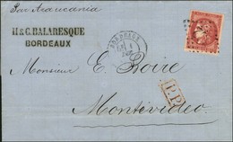 GC 532 / N° 49 Nuance Groseille, Belles Marges Càd T 17 BORDEAUX (32) Sur Lettre Pour Montevideo. 1870. - TB / SUP. - R. - 1870 Bordeaux Printing