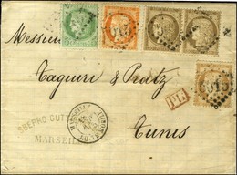 GC 5015 / N° 38 + 53 + 55 Léger Pli + 56 Paire Càd MARSEILLE / BOÎTE MOBILE Sur Lettre Pour Tunis. 1875. - TB. - R. - 1871-1875 Cérès