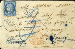 GC 1691 / N° 60 Def Càd T 17 JOUGNE (24) Sur Lettre Insuffisamment Affranchie Pour Sarrebruck Réexpédiée à Nancy, Taxe 3 - 1871-1875 Ceres