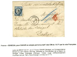 GC 611 / N° 60 Càd T 17 BREST (28) Sur Lettre Adressée Au Tarif Des Correspondances D'armées à Dakar. 1873. - TB / SUP.  - 1871-1875 Cérès