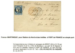 GC 611 / N° 60 Càd T 17 BREST (28) 5 MARS 76 Sur Lettre Au Tarif De Militaires Adressée à Bord Du Vaisseau L'Adonis à Fo - 1871-1875 Ceres