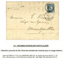 Càd PARIS / DEPART / Col. Gen. N° 23 Exceptionnellement Utilisé Dans Le Tarif Intérieur Et Accepté Pour Montpellier. 187 - 1871-1875 Ceres
