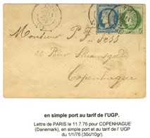 Càd PARIS (60) / N° 53 + 60 Sur Lettre Pour Copenhague. Au Verso, Càd D'arrivée. 1876. - TB. - 1871-1875 Cérès