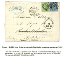 GC 898 / N° 53 + 60 Càd T 18 CHARLEVILLE / ARDENNES Sur Lettre Adressée à Robertsholm (Suède) Et Réexpédiée à Stockholm. - 1871-1875 Cérès