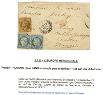 Etoile 35 / N° 28 + 60 (2) Càd PARIS / MINISTERE DES FINANCES Sur Lettre Pour Lang (Hongrie). Au Verso, Càd De Passage ( - 1871-1875 Cérès
