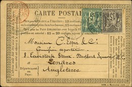 Càd NANTES / N° 75 + 77 Sur CP Suraffranchie Pour Londres. 1877. - TB. - 1876-1878 Sage (Type I)