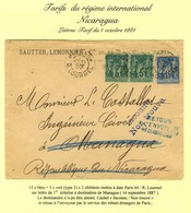 Càd PARIS 64 / R. LOURMEL / N° 75 (2) + N° 90 Sur Lettre Pour Managua Réexpédiée, Au Recto Griffes Bleues Inconnu / Non  - 1876-1878 Sage (Typ I)